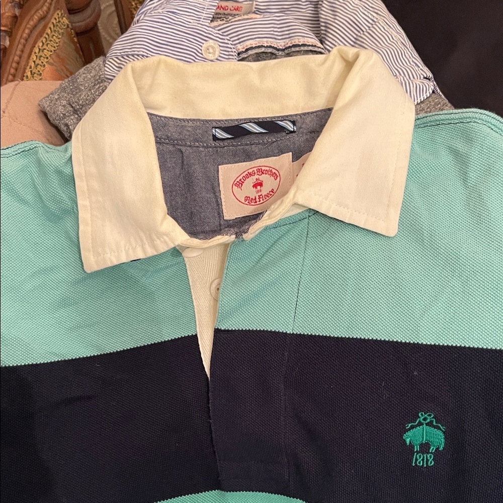 Brooks Brothers Green and Navy Striped Polo